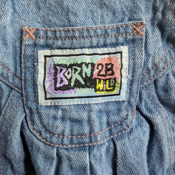 Vintage Born 2B Wild baby girl blue jean overalls size 0-6 months - Picture 3 of 8